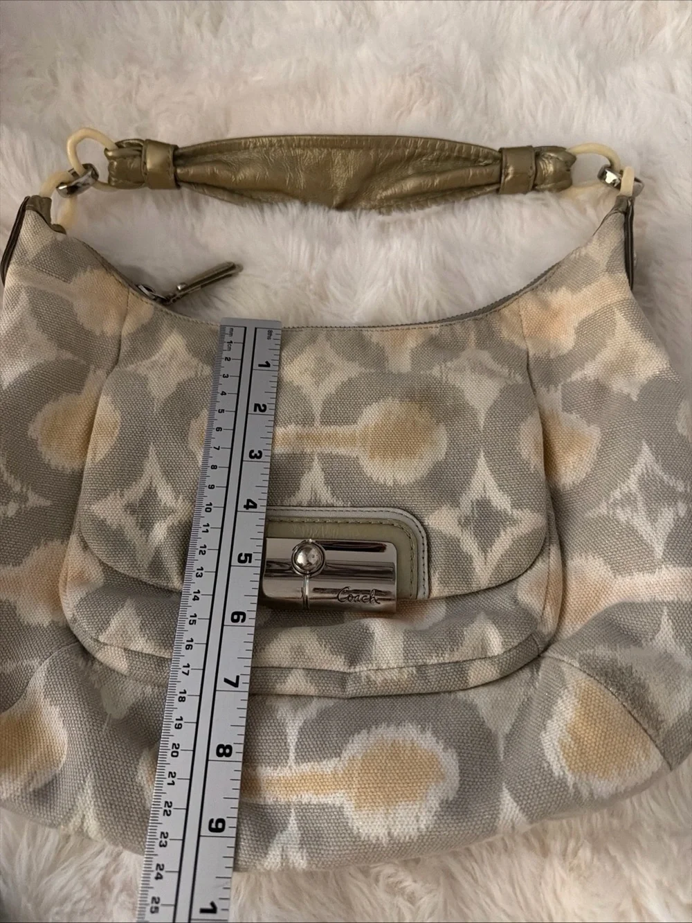 Coach Beige and Gold Patterned hobo Shoulder Bag